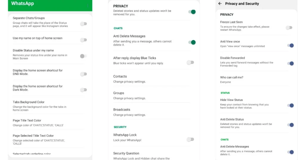 Aero WhatsApp Features Screen Shots